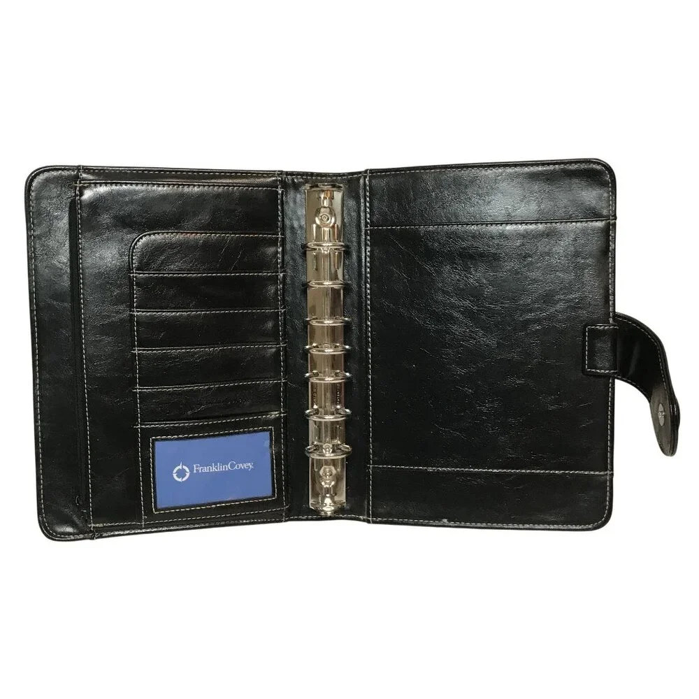 Black Leather Planner Organizer with Snap Closure